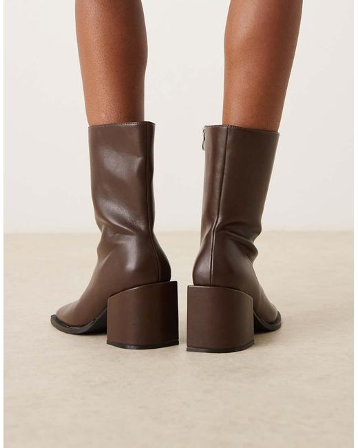 Glamorous Natural Block Heel Square Toe Boots