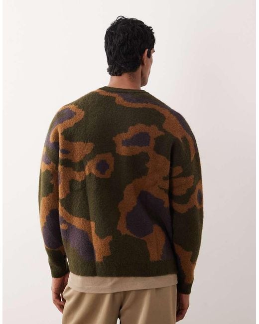 ASOS Brown Oversized Knit Brushed Crew Neck Sweater for men