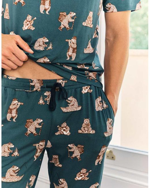 Chelsea Peers Blue Wilderness Bear Print Long Pyjama Set for men