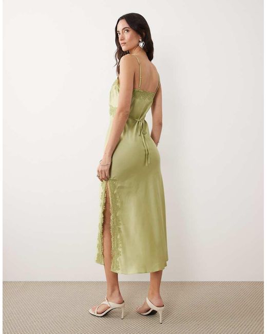 New Look Natural Lace Trim Slip Midi Dress