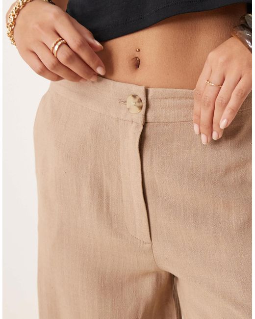 ASOS Natural Petite Relaxed Straight Leg Pants With Linen