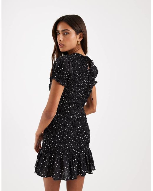 Daisy Street Black Shirred Mini Dress With Puff Ruffle Sleeves
