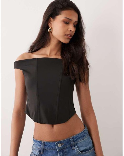 ASOS Black Sculpted Bardot Corset Top With Boning