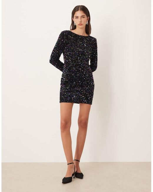 Lovedrobe Black Embellished V-Back Velvet Bodycon Mini Dress