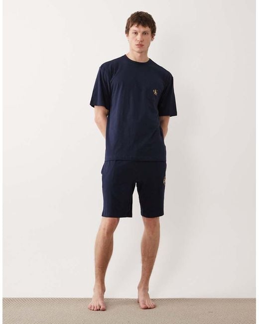 Calvin Klein Blue Icon Cotton Stretch Loungewear Monogram T-shirt Co-ord for men