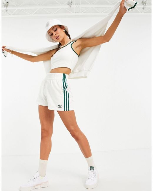 Adidas Originals White 'tennis Luxe' Logo Three Stripe High Waisted Shorts