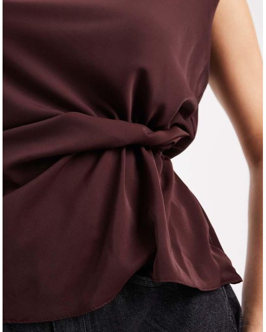 ASOS Red Cowl Neck Sleeveless Top With Twist Waist Detail