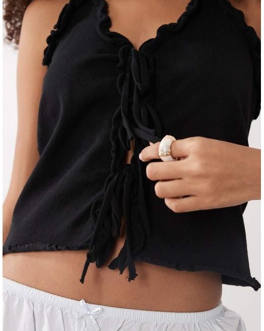 Mango Black Teen Knitted Tie Front Sleeveless Top