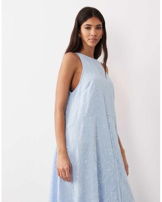 ASOS Blue High Neck Racer Lace Maxi Dress