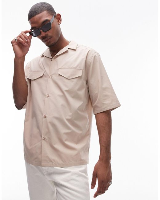 Topman Natural Short Sleeve Double Pocket Shirt for men
