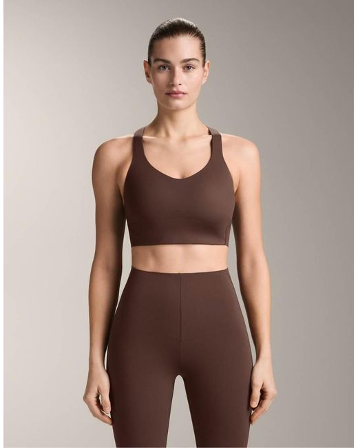 Oysho Brown Light Touch Medium-support Crossover Back Bra