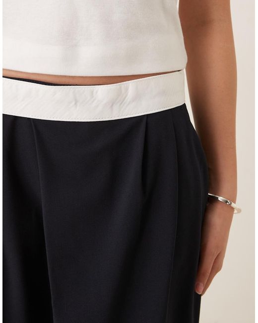 ASOS Blue Tailored Wide Leg Pants With Asymmetric Raw Edge Waistband