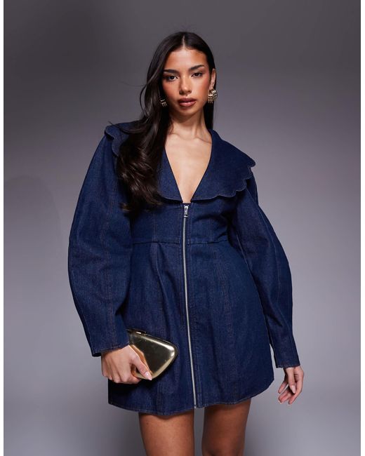 ASOS Long Sleeve Denim Dress With Oversized Collar in Blue | Lyst ASOS Long Sleeve Denim Dress With Oversized Collar in Blue | Lyst