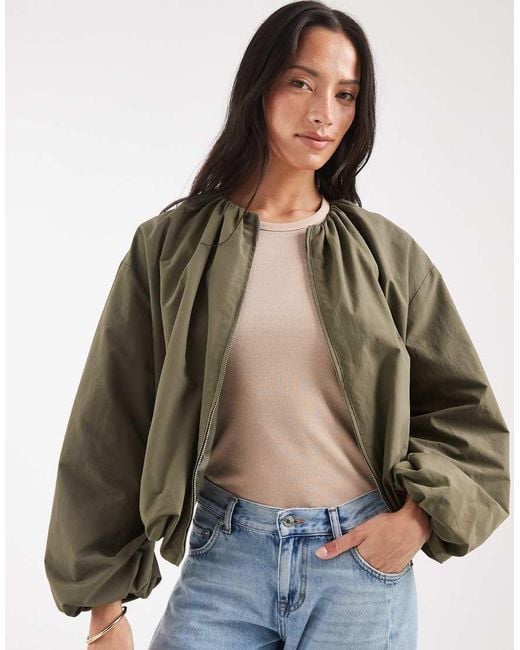 ASOS Blue Cropped Bubble Hem Nylon Bomber Jacket