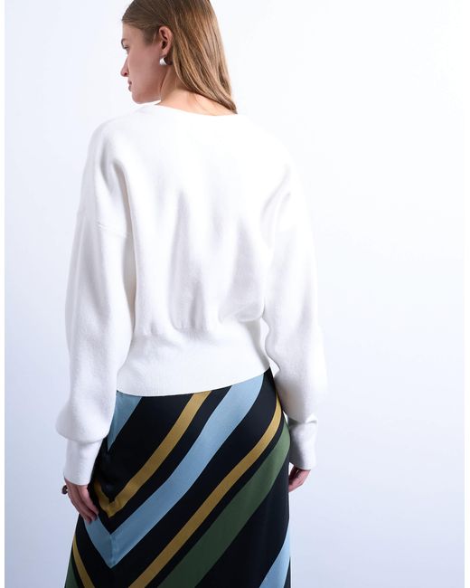 TOPSHOP White Knitted V Neck Longline Clean Cinch Waist Cardigan