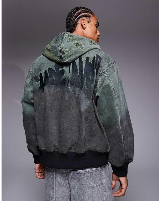 Aape By A Bathing Ape Gray Aape By A Bathing Ape Zip Thorugh Hooded Worker Jacket for men