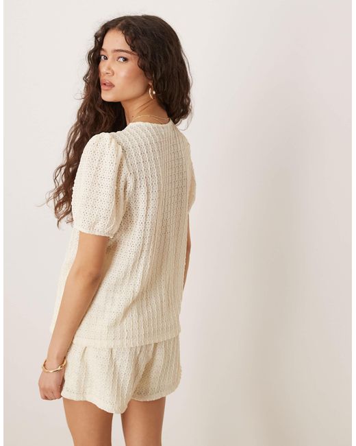 Vila Natural Textured Puff Sleeve T-Shirt Co-Ord
