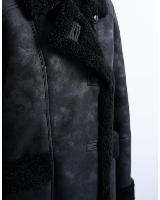 TOPSHOP White Shearling Oversized Car Coat