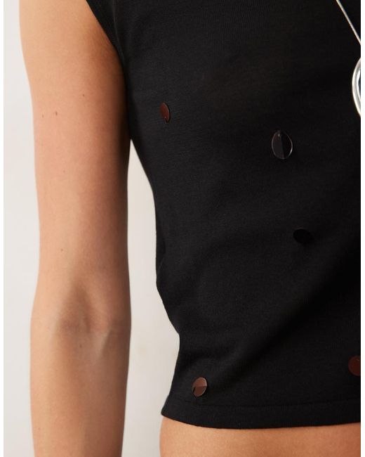 Mango Black Knitted Cap Sleeve Top Co-Ord With Disc Detail