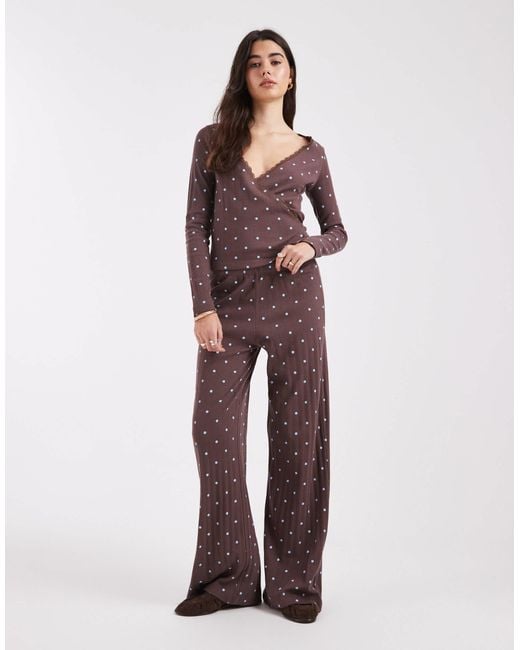 Miss Selfridge Brown Wide Leg Pointelle Lounge Trouser Co-ord