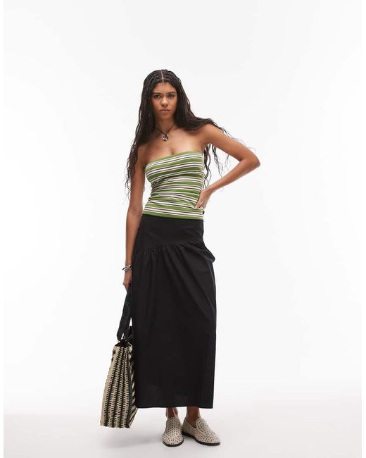TOPSHOP Volle Poplin Rok Met Ronde Verlaagde Tailleband in het White