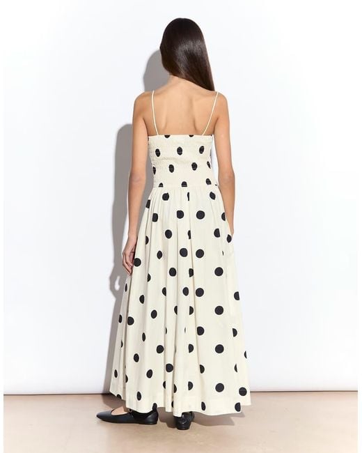 NARRATED White Shirred Dropped Waist Midi Dress