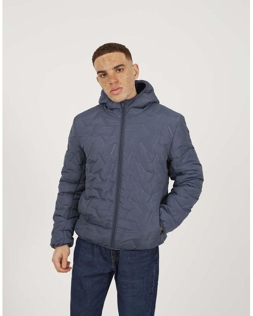 Brave Soul Blue Short Length Hooded Padded Jacket for men