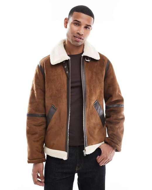 Jack & Jones Brown Faux Suede Aviator Jacket for men