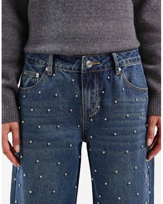 Edikted Blue Esmay Studded Low Rise Jean