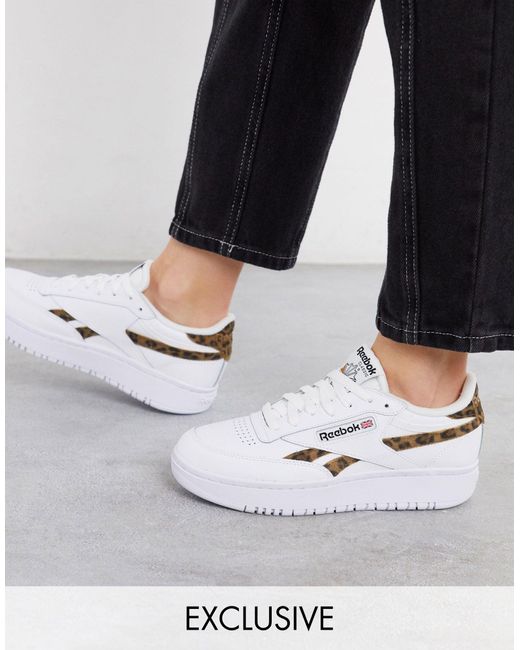 Reebok Club C Double Trainers With Leopard Print Detail Exclusive To Asos  in White | Lyst Australia