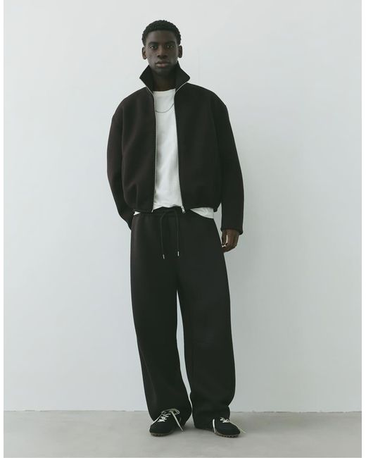 Pull&Bear Black Neoprene-effect Zip-up Jacket for men
