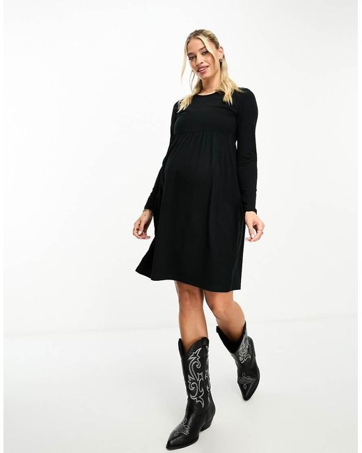 Mama.licious Black Mamalicious Maternity Long Sleeve Jersey Midi Dress
