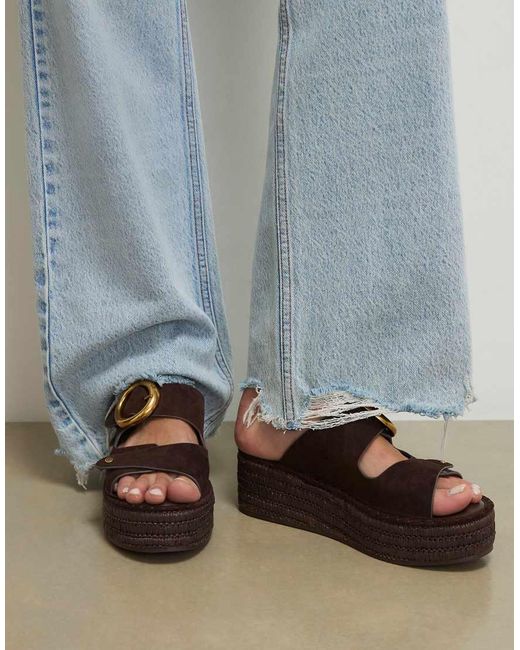 River Island Brown Ring Buckle Strap Wedge Sandals