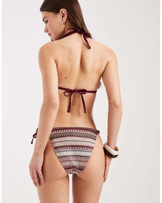 New Look Natural Crochet Stripe Tie Side Bikini Bottoms
