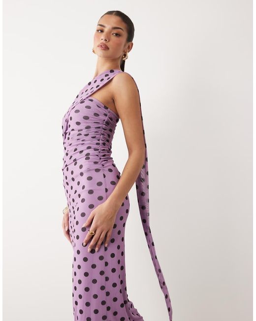 ASOS Pink Printed Polka Dot Bandeau Maxi Dress With Scarf Detail