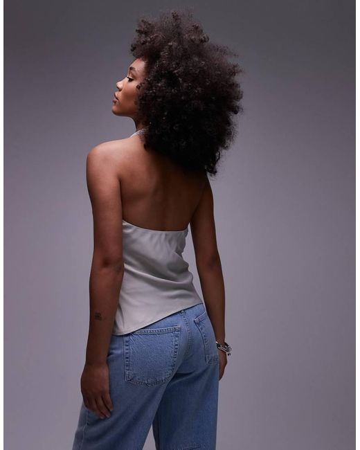 ASOS White Satin Scoop Halter Neck Cami Top