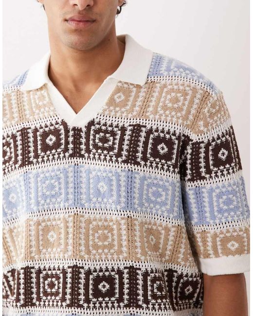 Only & Sons White Relaxed Fit Crochet Polo for men