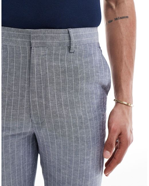 ASOS Blue Slim Linen Mix Suit Trouser for men