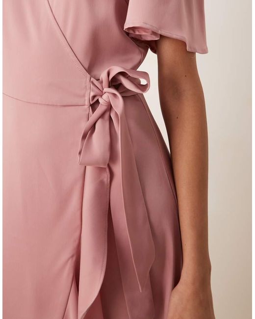 Y.A.S Pink Satin Wrap Midi Dress