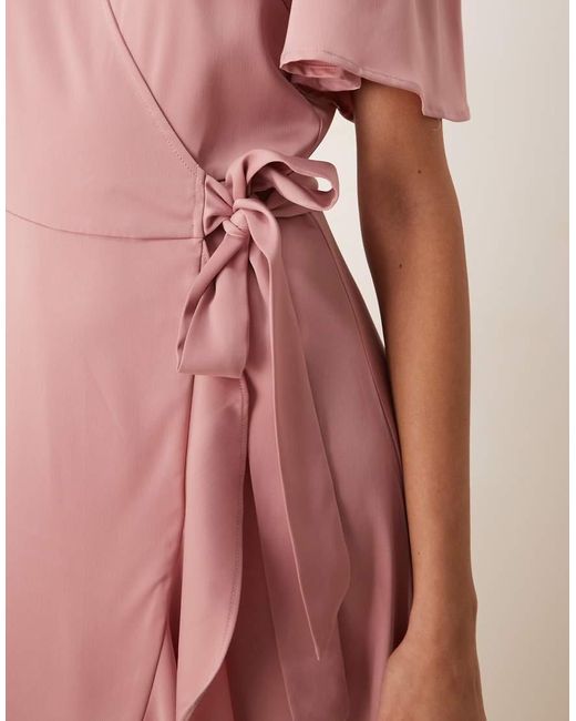 Y.A.S Pink Satin Wrap Midi Dress