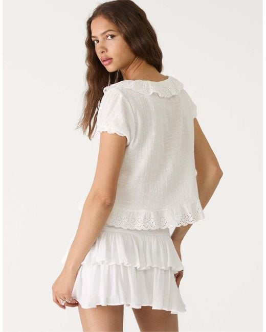 Stradivarius Natural Short Sleeve Shirt With Ruffles