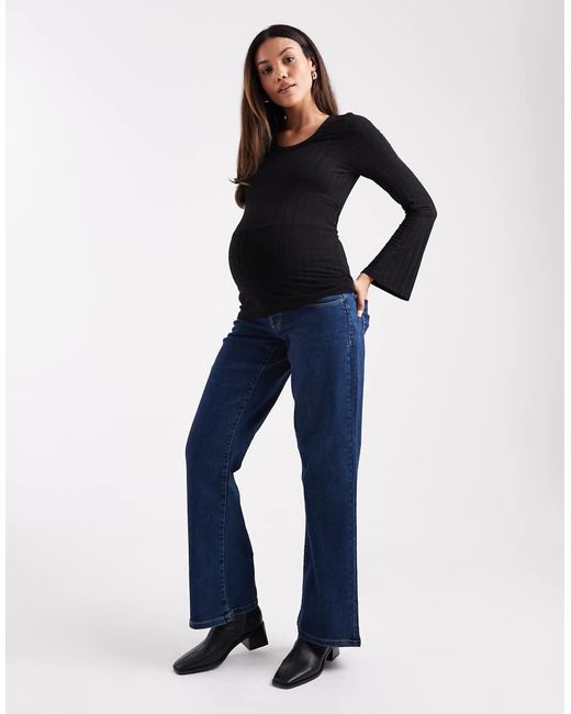 Vero Moda Blue Straight Leg Jeans With Overbump Band