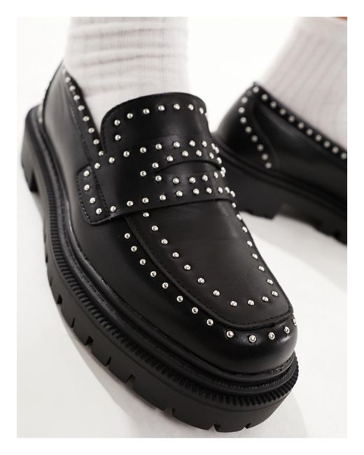 Truffle Collection Black Chunky Sole Studded Penny Loafers