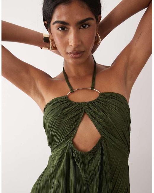 ASOS Green Plisse Ring Halter Bandeau