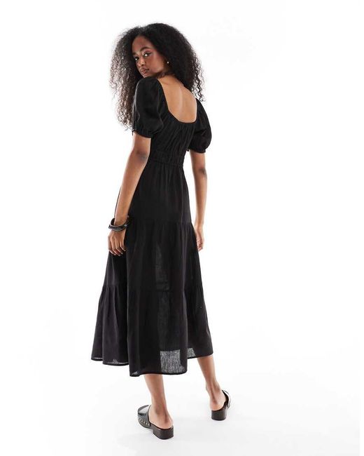 Wednesday's Girl White Milkmaid Tiered Linen Blend Midi Dress