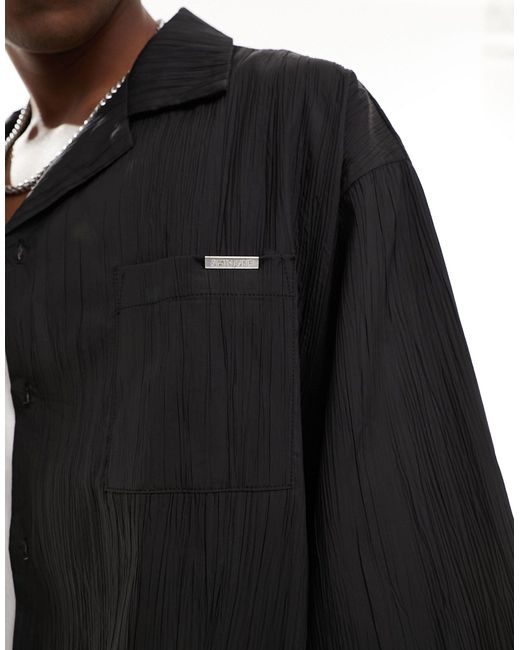 Camicia a maniche corte nera testurizzata di Sixth June in Black da Uomo