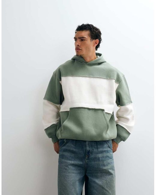 ASOS Green Oversized Panelled Hoodie With Raw Edge for men