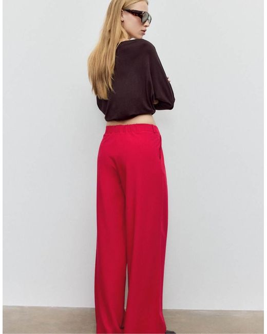 Stradivarius Red Smart Wide-leg Trousers With Buckle Detail