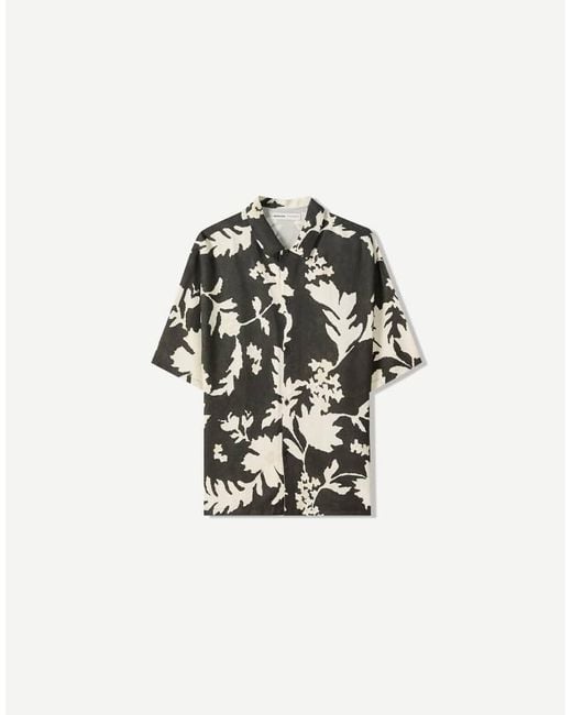Bershka Overhemd Met Korte Mouwen En Print in het Black voor heren