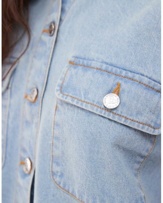 Miss Selfridge Blue – kurzärmliges jeans-hemdkleid